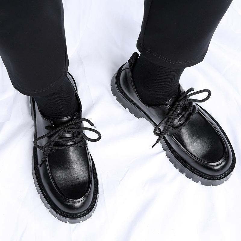 Men's Shoes Spring Breathable New Trend Platform Casual Shoes British Business Men's Big Head Leather Shoes Genuine Leather