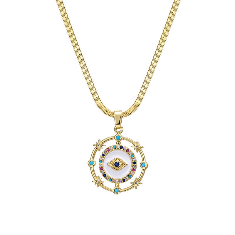 Cross-border Bohemian Evil Eye Necklace - Zircon, Brass, Gold-plated Pendant