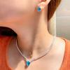 Tide Creative Shiny Zircon Bright Diamond Water Drop Necklace Earrings Two-Piece Set