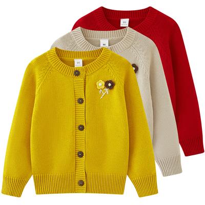 Korean Style Hand-embroidered Flowers Girls Knitted Cardigan Jacket Pure Cotton A-class Children's Sweater Cardigan