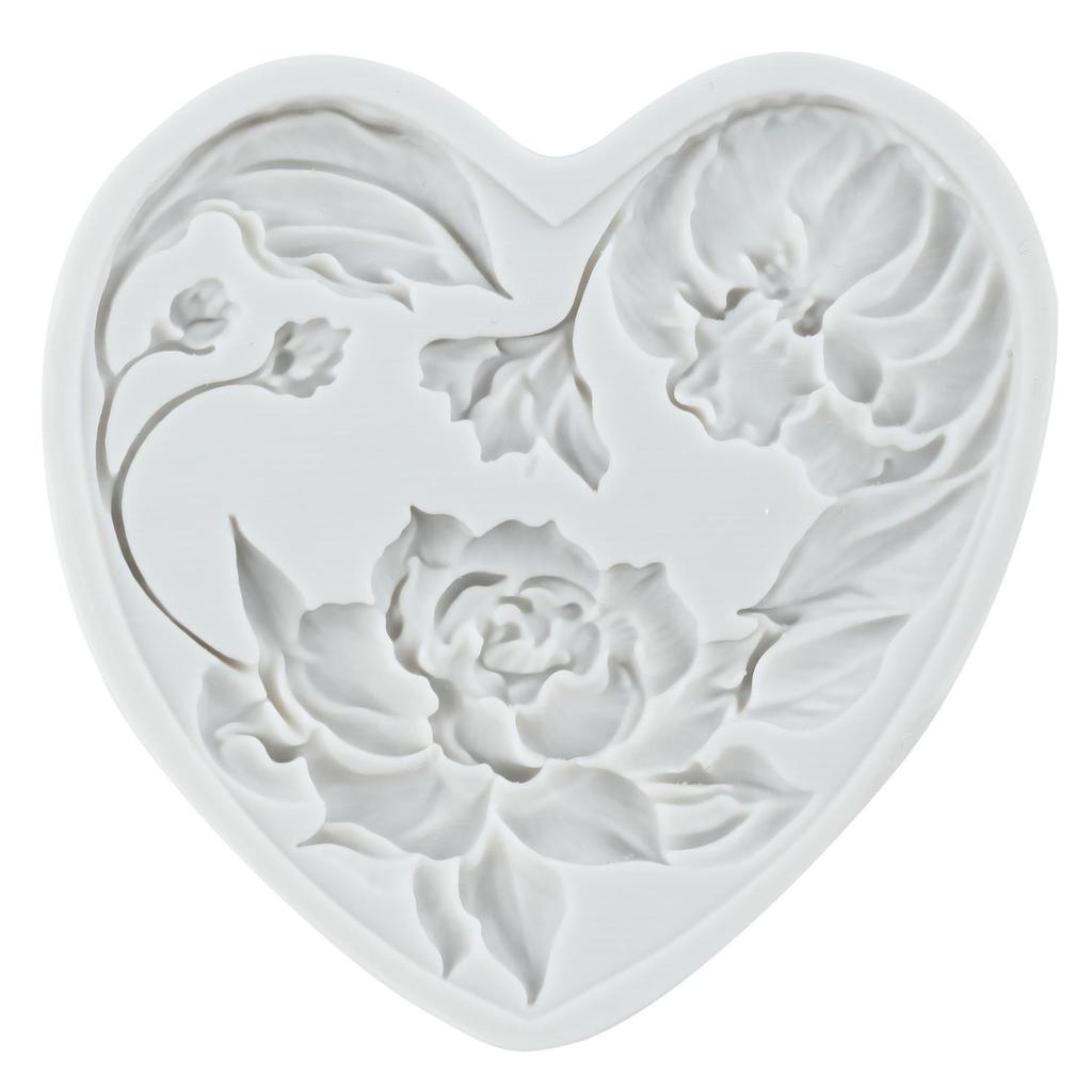Heart Silicone Molds Love Heart Rose Flower Fondant Mold Relief Flower Mold Cake Decorating Tools Cupcake Topper Candy Chocolate Gumpaste Mold