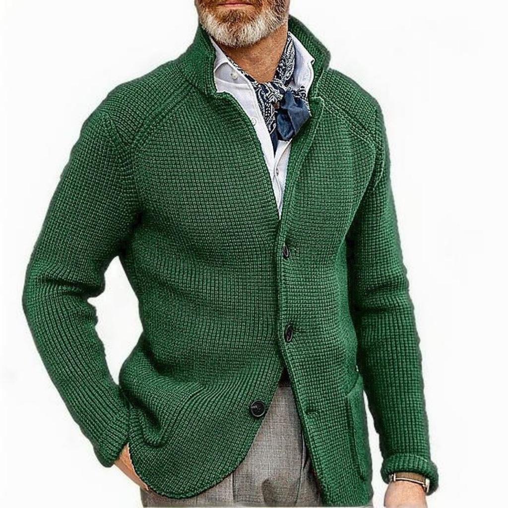 Men's Casual And Trendy Solid-color Warm Sweater Jacket, Men's Long-sleeved Button-up Stand-up Neck Knitted Sweater