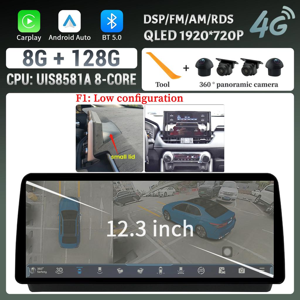 12.3inch Car Radio For Toyota RAV4 2020-2022 Multimedia Navigation Stereo 4G Wireless Bluetooth Carplay Touch Head Unit Screen