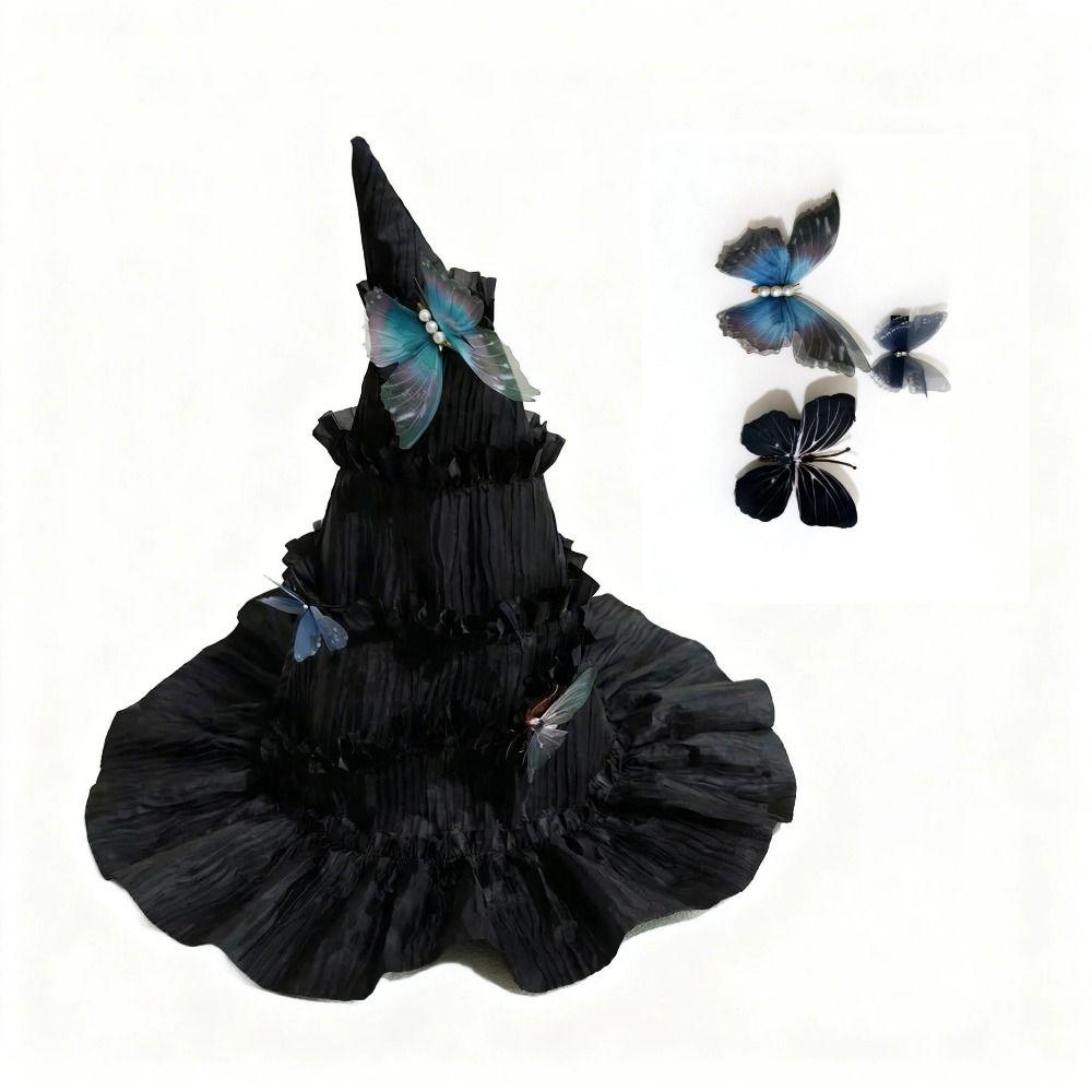 Tall Pointed Cone Top Halloween Hat Gothic Ruched Masquerade Cap  Halloween Party
