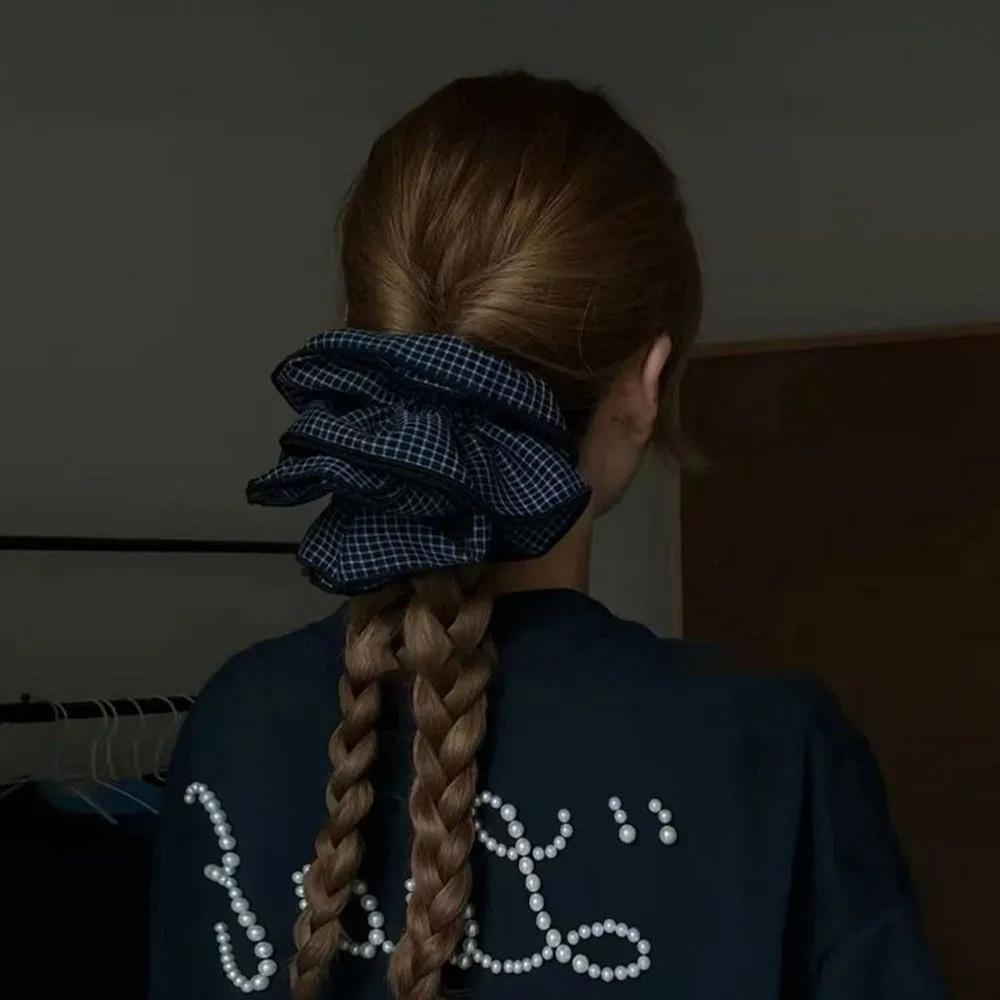 More Check Big Scrunchie / Daily Vintage Scrunchie Hair Tie Elastic