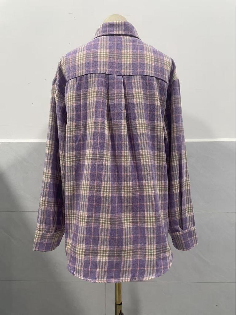 European & American Women's Casual Plaid Pocket Shirt – Autumn Winter 2025 Collection