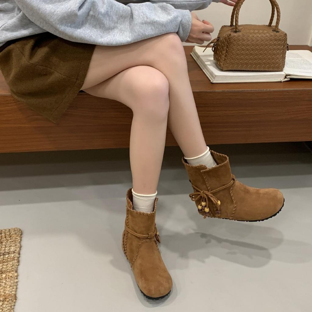 2025 European Tassel Strap Martin Boots Women's Boots Short Boots Flat Western Cowboy Boots Single Boots Women's Shoes