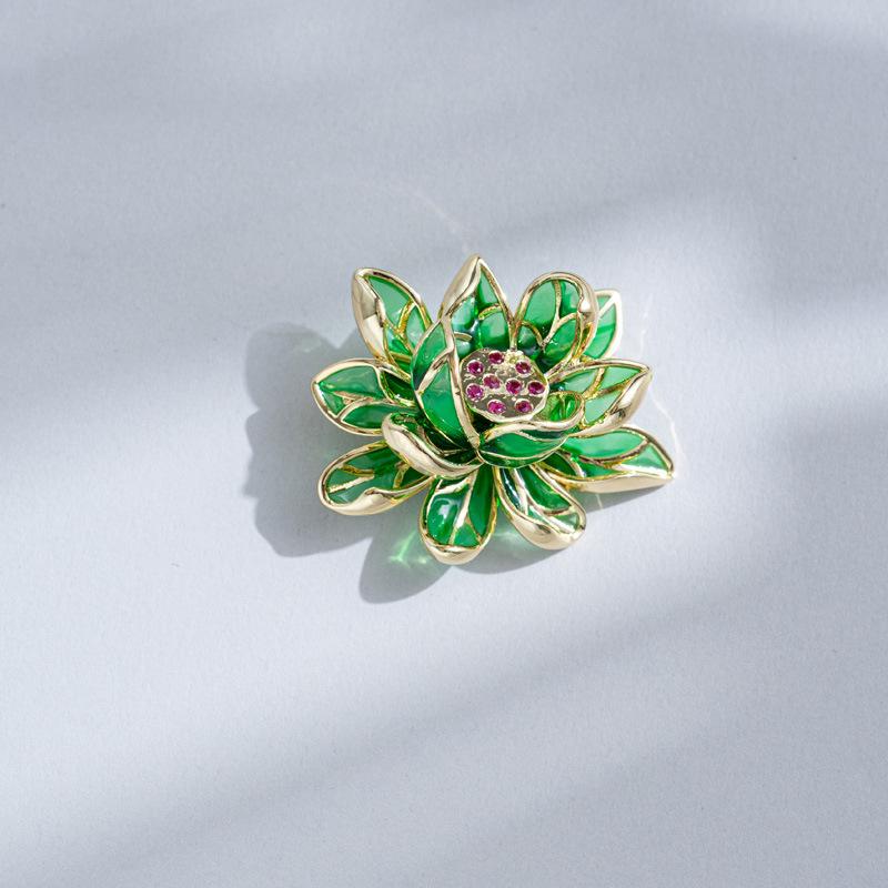 Bo Xin Yun Elegant Chinese Enamel Lotus Flower Brooch for Cheongsam
