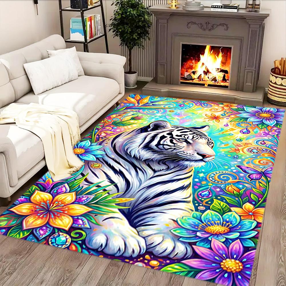 White Tiger Family for Living Room Rug, BedRoom Rug, Study Room Rug, Hallway Decoration, Perfect for Home Decoration or Holiday Gifts