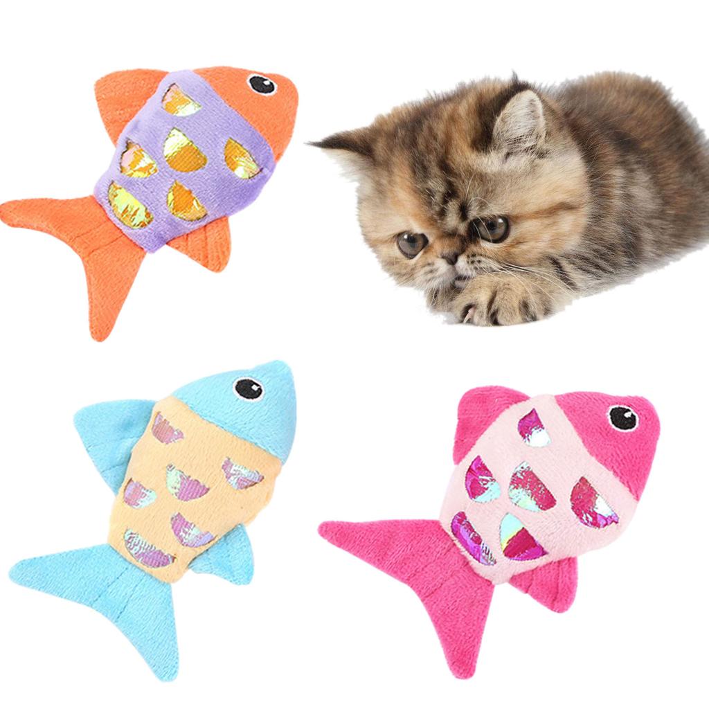 Furry Catnip Toy Fish Toy with Soft Plush- and Chew Cat Grinding Toy with Rattle Sound Cute Fish