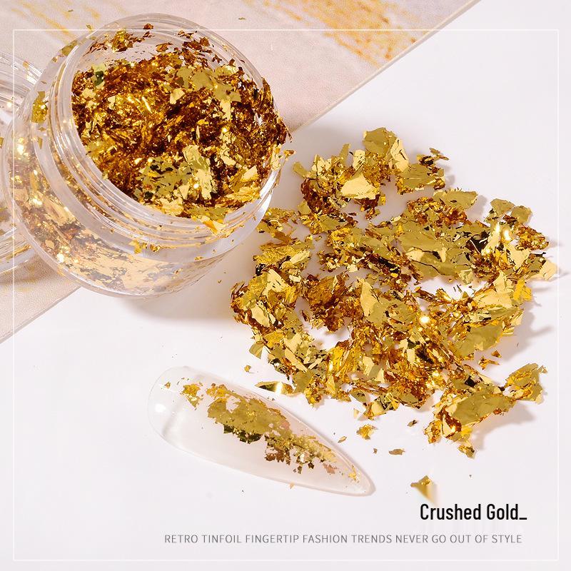 Gold & Silver Foil Nail Art Fragments - High Gloss K Gold Stickers & Sequins for Nail Decoration