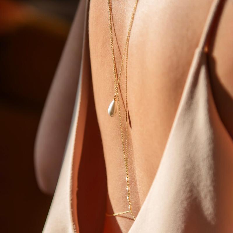 Simple Multilayer Pearl Back Drop Chain Necklace Women  Metal Long Backless Body Chain Bride Wedding Jewelry Accessories