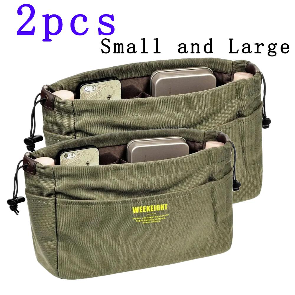 1/2pcs Small And Large Storage Organizers With Cord, Bag With Multi-Pocket Lining, Lightweight Portable Travel Storage Bag,