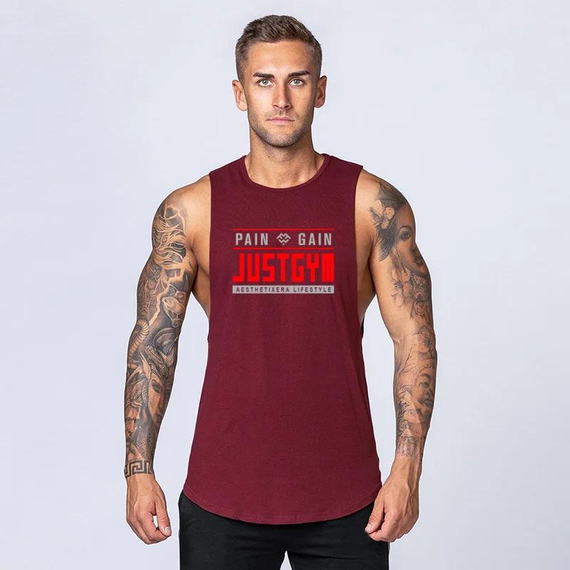 Muscleguys Gym Bodybuilding Workout Muscle Singlets Mens Casual Sport Cotton Sleeveless Loose T-Shirts Summer Breathable Fitness Tank Tops M бежевый