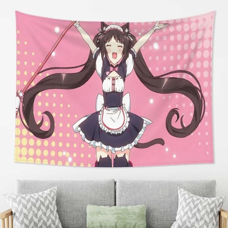 VIKAMA Kitty Maid Dress Tapestry Anime Cute Anime Atmosphere Ins Style Live Broadcast Room Room Decoration Home Decoration