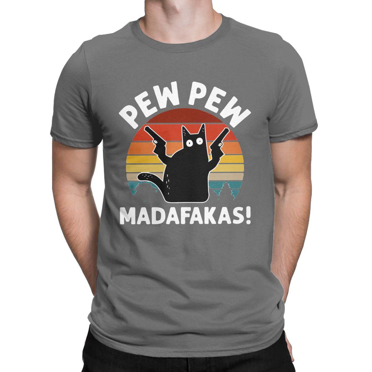 

Чоловіча Вінтажна Ретро Чорна Кішка Pew Pew Madafakas Футболка Чиста Бавовна Одяг Смішна Футболка З Коротким Рукавом Ідея для Подарунка Футболки 3XL