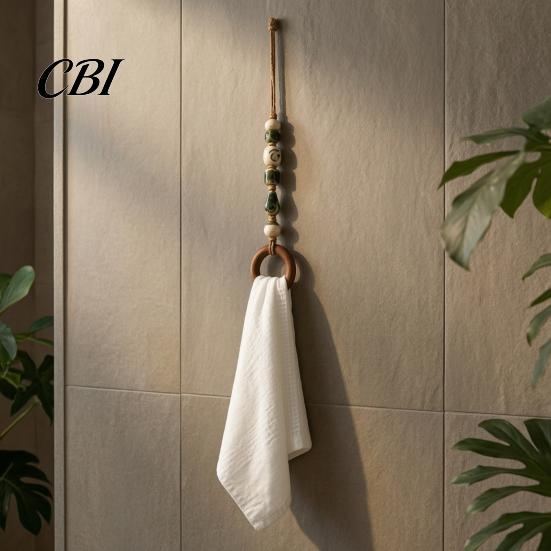 Anello Decorativo Appeso per Organizer, AppendiAsciugamani con Perline e Anello in Legno, Supporto da Parete Multi-Colore Boho, Raffinata Manina in Legno senza Foratura, Portautensili da Fattoria
