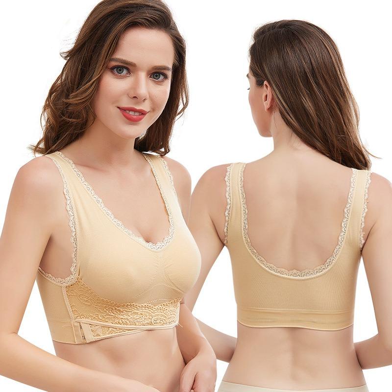 Front Cross Side Buckle Lace Gathered Wireless Sports Bra For Women Yoga Running Fitness
