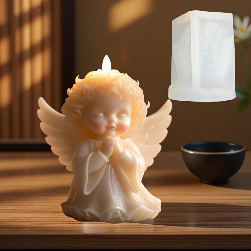 Prayer Angel Candle Silicone Mold More Than Love Angel Boy, Bright God Son Sitting Angel Resin Gypsum Molds New Year Easter Gift