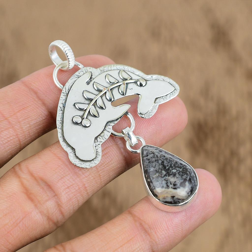 Mothers Day Deal Coconut Jasper Gemstone Fish Wedding Pendant Sterling Silver