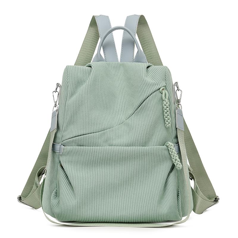 Zaino in Velluto a Coste Monocolore Cartella Scolastica da Studente Zainetto Piccolo da Pendolare da Donna Borsa a Spalla Multifunzionale