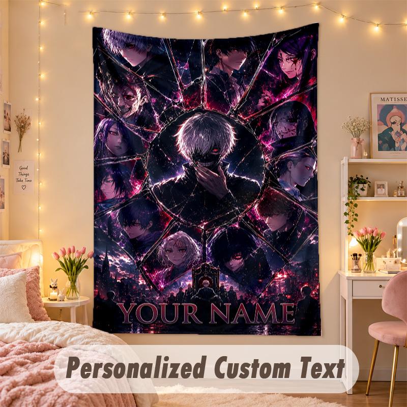 Custom Personalized Tapestry,Tokyo Ghoul Print Custom Name Text Wall Art Hanging for Bedroom