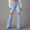 2026 Europäisch-Amerikanische Retro High Waist Zerrissene Blaue Micro-Flare Jeans für Damen
