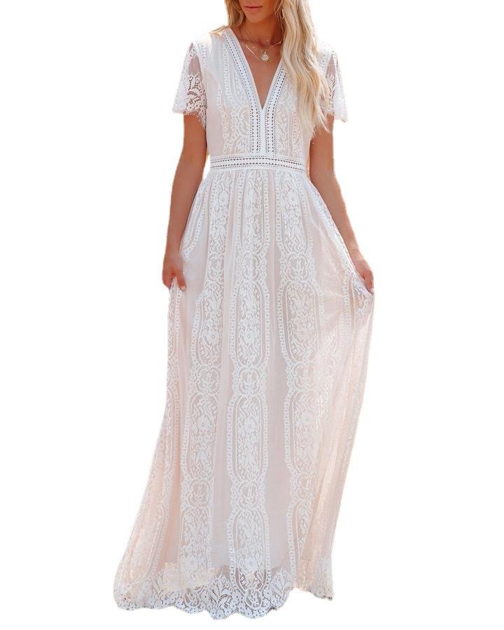 Autumn and winter new autumn tulle dress European and American deep V pullover wedding dress dress direct supply