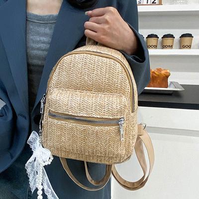 Wind Backpack Women's New Few Double-layer Zipper Casual Personalized Backpack Straw Backpack