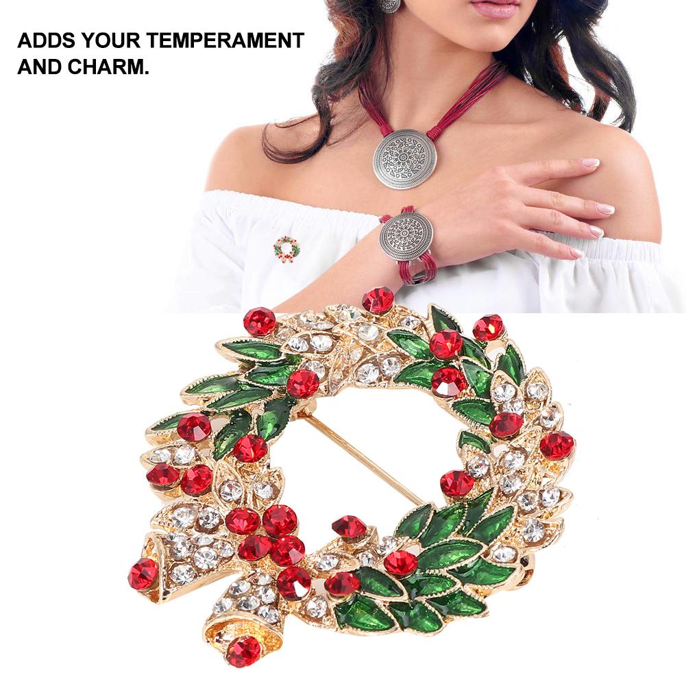 2pcs Round Shape Rhinestone Christmas Style Brooch Alloy Collar Pin Clothes Accessory Jewelry Gift