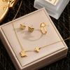 Jewelry Set for Women Stainless Steel 18k Gold Shell Butterfly Heart V-shape Pendant Necklace Rings Earring Bracelet Set