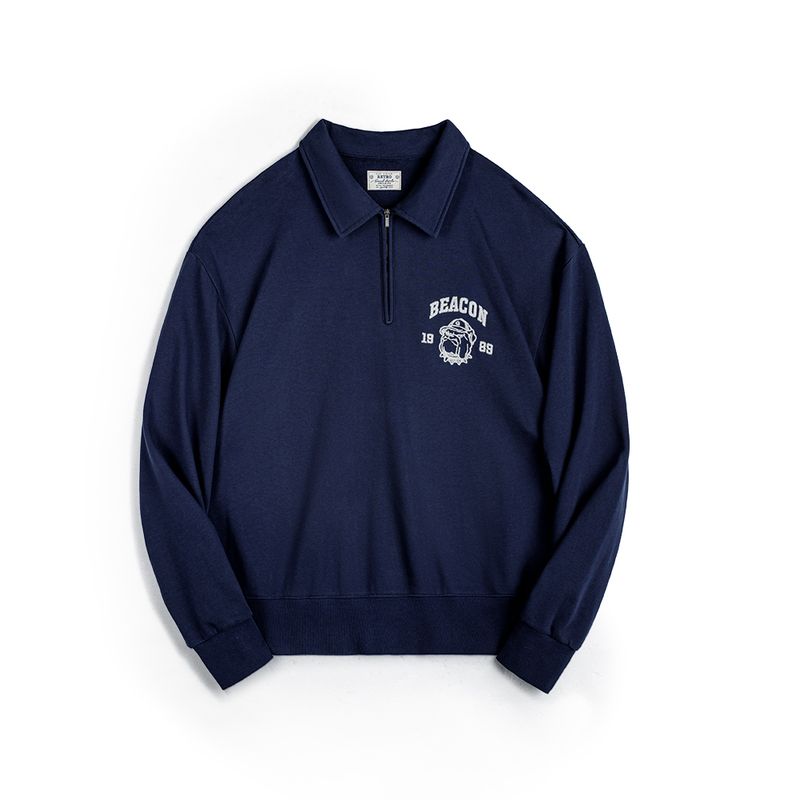 Madden Parka American Retro Three-Dimensional Embroider Half Zipper Sweatshirt Casual Polo Collar Pullover Polo Shirt Tops Men's Autumn