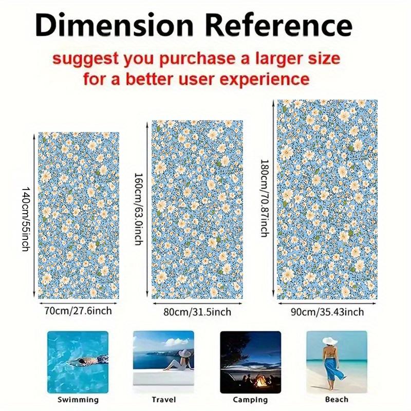 1pc Vintage Floral Beach Towel - Seamless Microfiber, Soft & Durable, Light Blue with White & Yellow Flowers, Dark Green Leaves