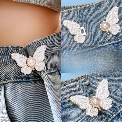2-Pack Butterfly Pants Button Waist Tightening Clip Adjustable Clasp Jeans Detachable Buckle Pin DIY Clothing Accessories