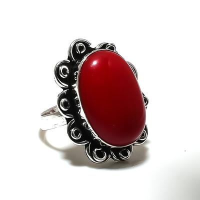 Italian Red Coral Gemstone Handmade 925 Sterling Silver Jewelry Ring Size 8 K4w08