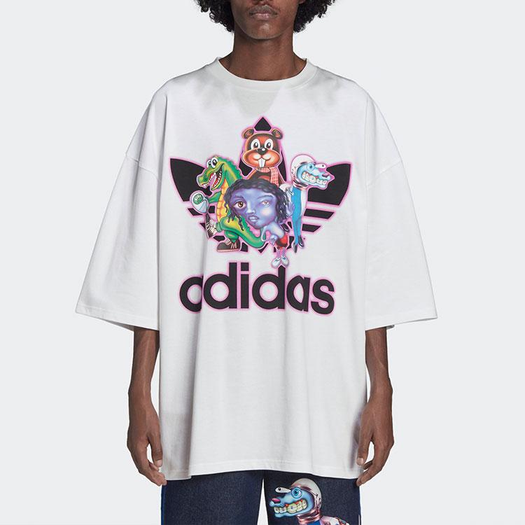 adidas Originale Cartoon-Print Lockerer Rundhalsausschnitt Kurzarm T-Shirt Herren Tops Weiß HB2964