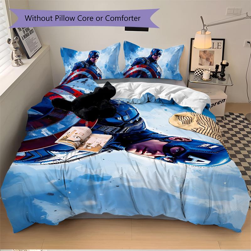 3Pcs Captain America Shield Sky Bedding Set Soft Fabric Duvet Cover Pillowcases Home Xmas Halloween Gift 1 Duvet Cover 2 Pillowcase S1180