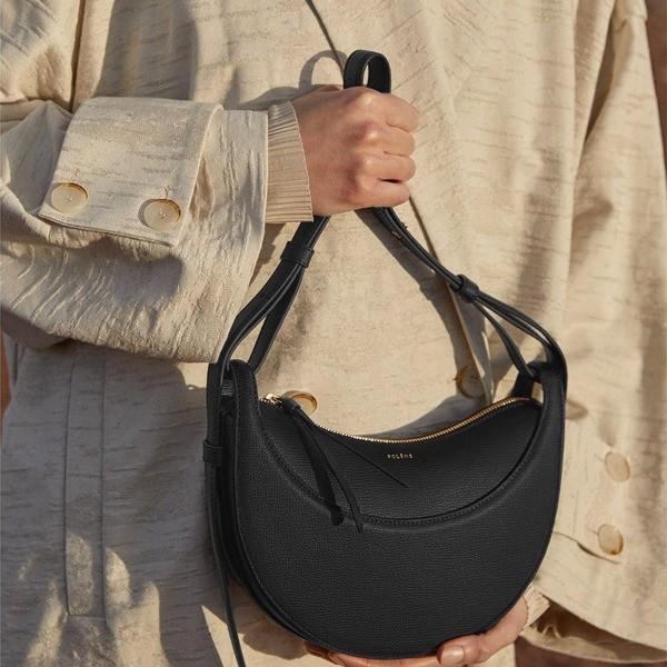 Polen Paris Niche Lychee Grain Crescent Leather Shoulder & Crossbody Bag for Women