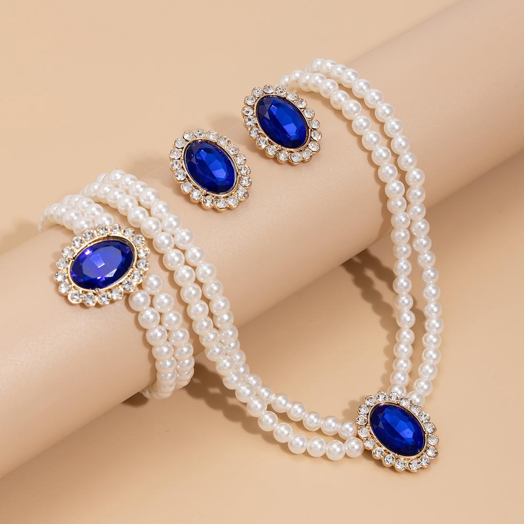 3Pcs/set French Elegant Elegant Multi Layer Imitation Pearl Jewelry Set 2025 Summer Party Wedding Gift Beaded Choker Necklace Earrings Sets for Women