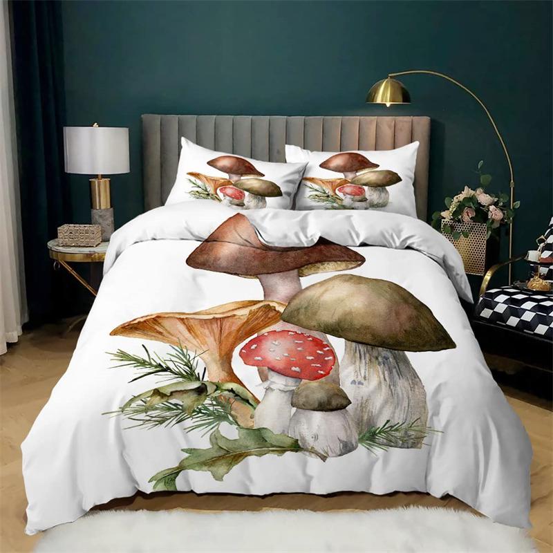 Pilz Bettbezug Set Cartoon Bettwäsche Set Naturpflanzen Druck Bettdeckenbezug Kissenbezüge King Für Kinder Erwachsene Schlafzimmer Deko