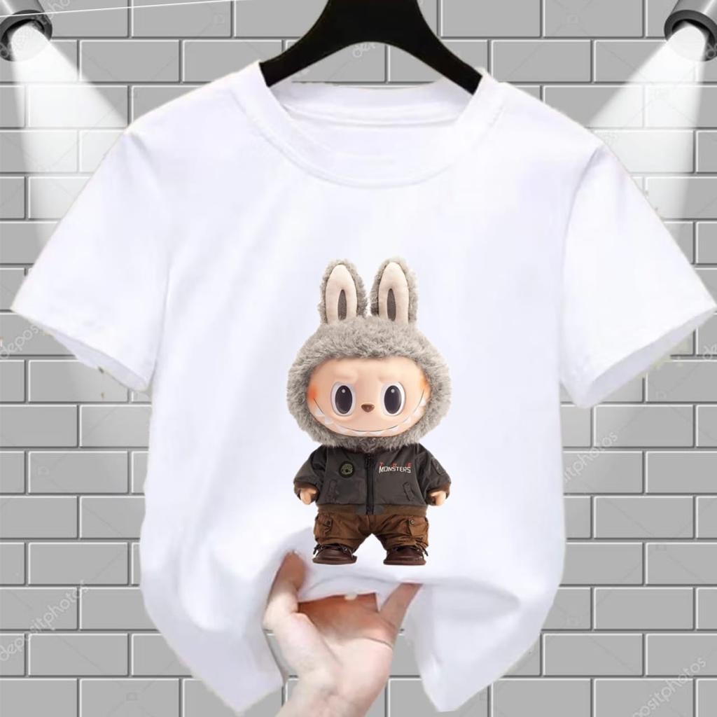 2025 Popular Children's Clothing Short Sleeved LABUBU Adventure Outfit Pattern Round Neck T-shirt Cartoon Style Girl's Top