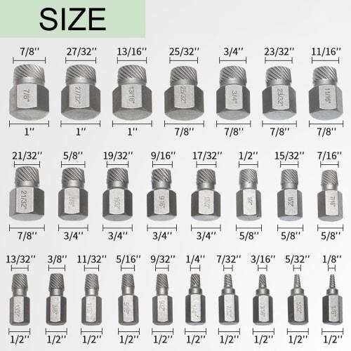 Asdays 25-Piece Hex Extractor Set for Multi-Spline Broken Screws and Bolts, 1/8-7/8 Inch