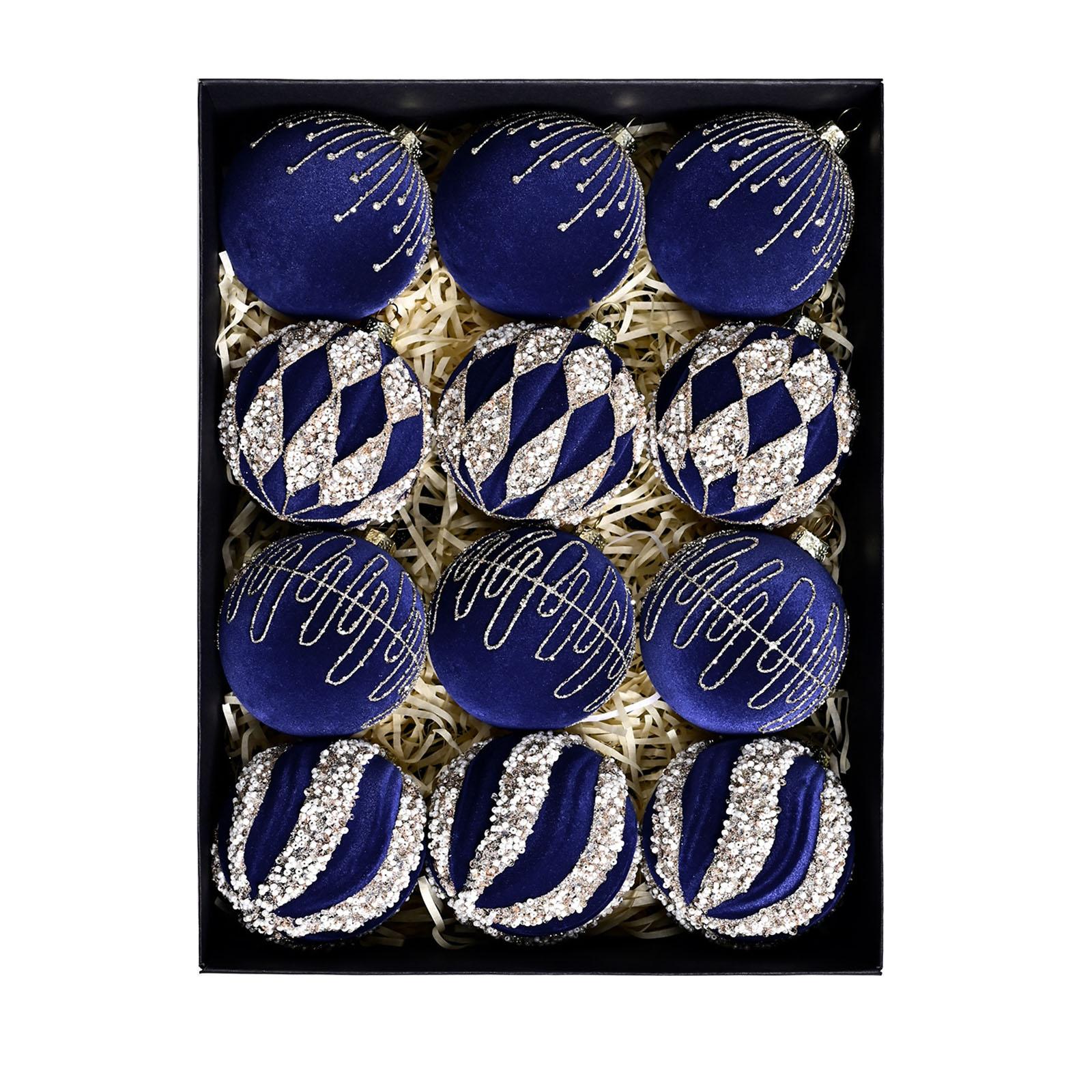 

Набор из 12 рождественских подвесок в виде шаров, Набор рождественских шаров, обернутых тканью, Подвески для рождественской елки One Size