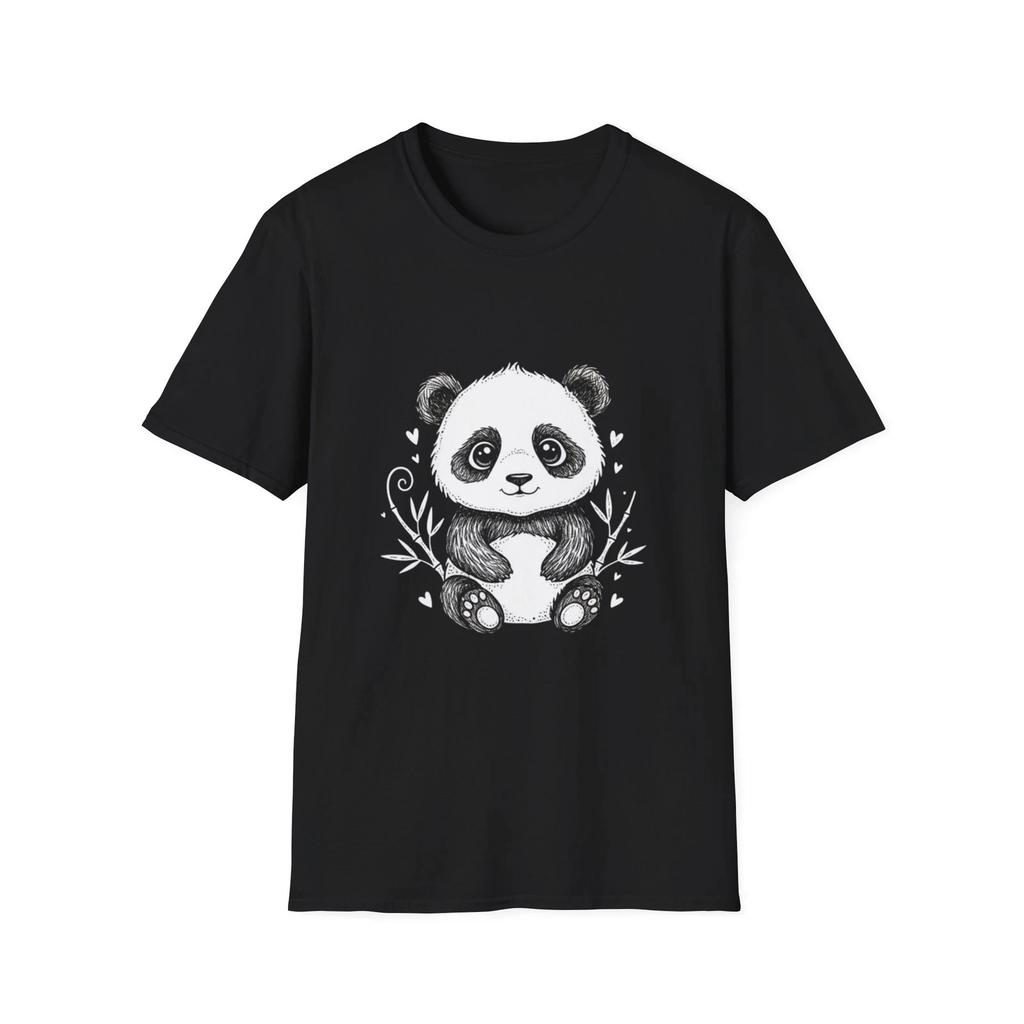 Panda Cute Kawaii Illustrated Black Tee Japanese Art Graphic T-Shirt