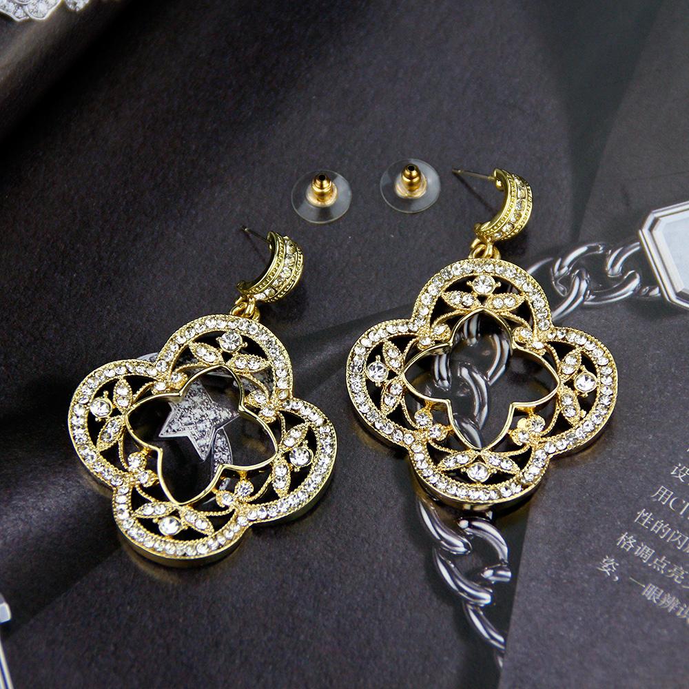 Chic Femei Cercei Auriu Picătură Cristal Scobit Flori Bijuterii Nunta Arabă Mireasa Cadou