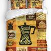 Autocollants Affiche Café Ensemble de Linge de Lit Noir 3 pièces Garçons Filles Housse de Couette Taie d'oreiller Enfants Adulte Housse de Couette Ensemble Lit Double Textile de Maison