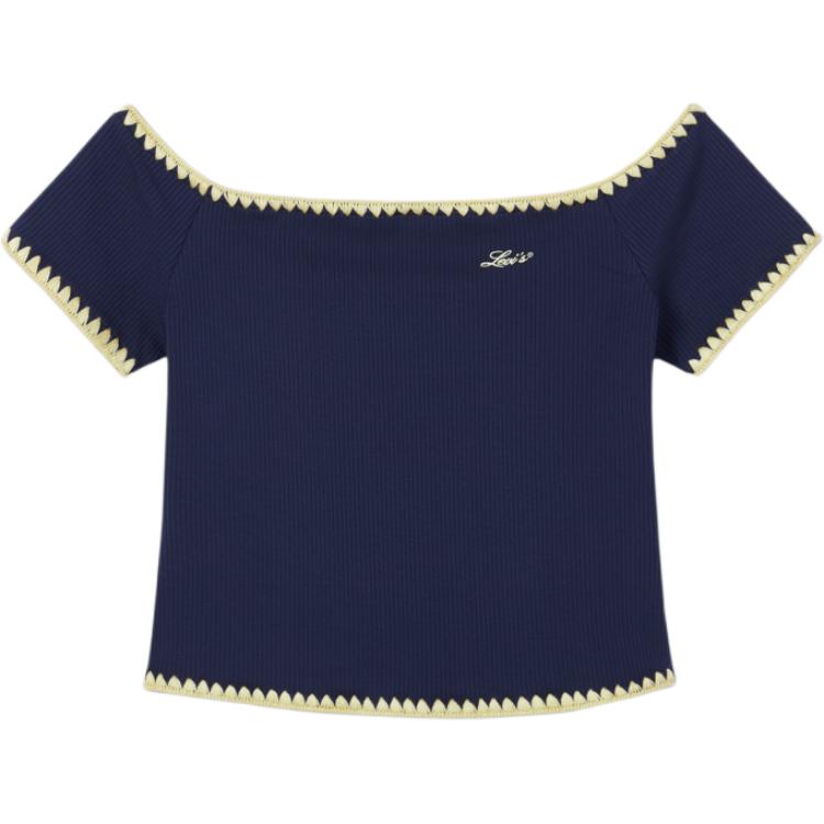 Levis Soft Comfortable Slim Fit Simple Off The Shoulder Short Sleeve T-Shirt Women Tops 003I1-0001