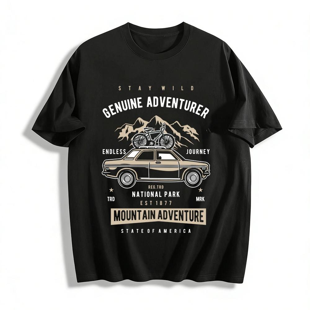 Stay Wild Mountain Adventure Vintage Graphic Outdoor Casual Tee Pure cotton T-shirt XXS