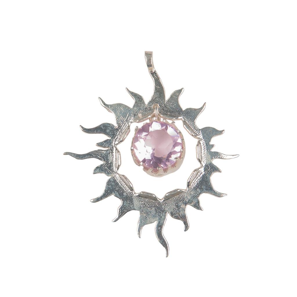 925 Solid Silver Multi Gemstone Sun Health Benefits Unisex Jewelry Pendant 1.76" CP-18