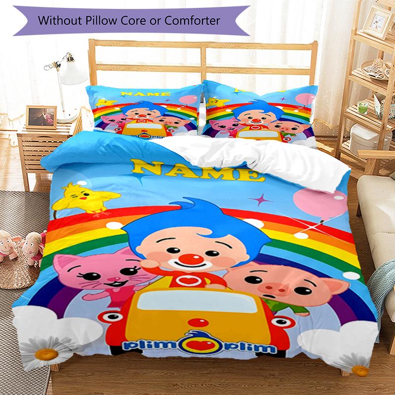 Set de lenjerie de pat Plim Plim cu Nume Personalizat 3 buc. Închidere cu fermoar pentru husa pilotei Include 1 husă de pilotă și 2 fețe de pernă, Moale și Confortabil pentru Toate Anotimpurile.